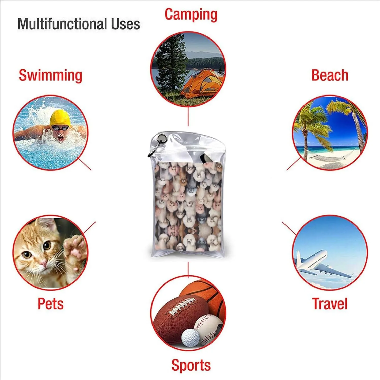 Oodles of Poodles Premium Compact Microfiber Travel Towel-Featherlight & Quick Dry,Sand-Resistant Beach Towel for Swimming,Camping,Vacation Essentials with Carry Pouch