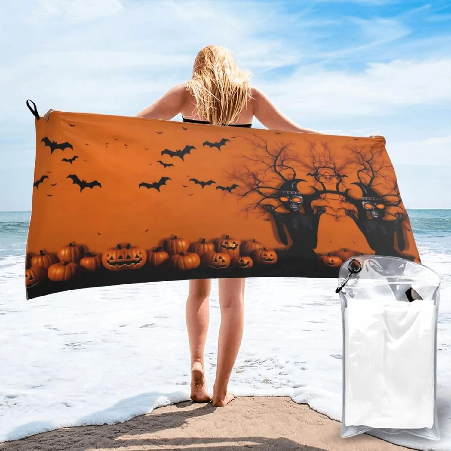 Orange Halloween Party Premium Compact Microfiber Travel Towel-Featherlight & Quick Dry,Sand-Resistant Beach Towel for Swimming,Camping,Vacation Essentials with Carry Pouch
