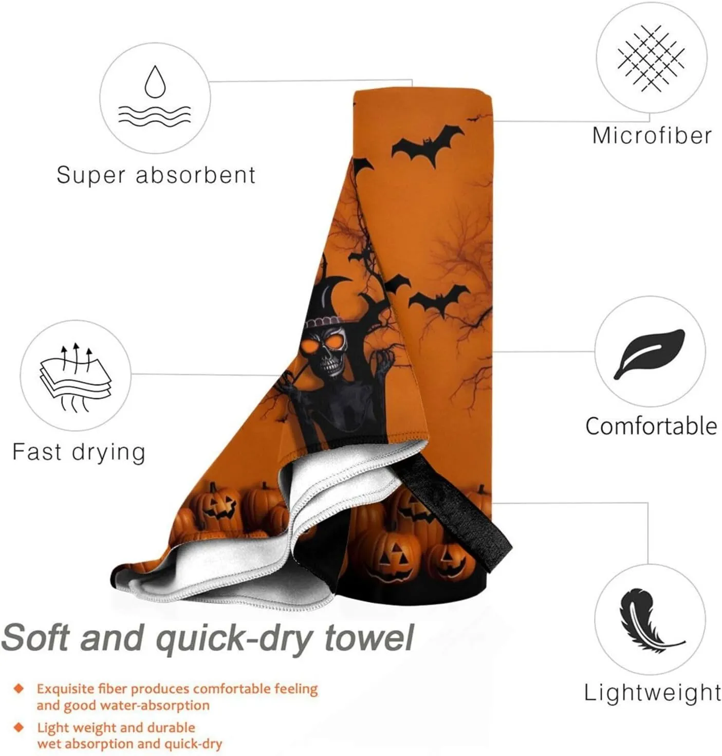 Orange Halloween Party Premium Compact Microfiber Travel Towel-Featherlight & Quick Dry,Sand-Resistant Beach Towel for Swimming,Camping,Vacation Essentials with Carry Pouch