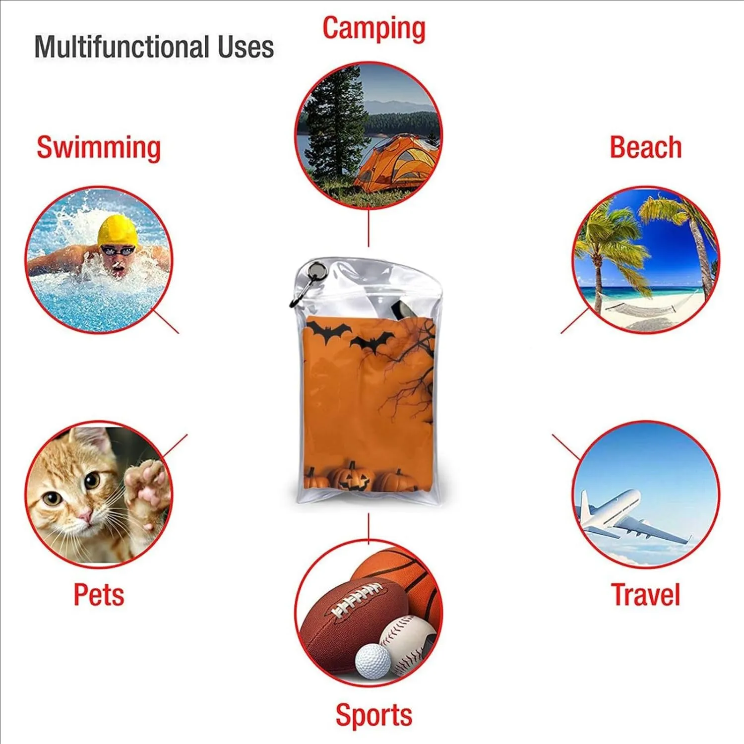 Orange Halloween Party Premium Compact Microfiber Travel Towel-Featherlight & Quick Dry,Sand-Resistant Beach Towel for Swimming,Camping,Vacation Essentials with Carry Pouch