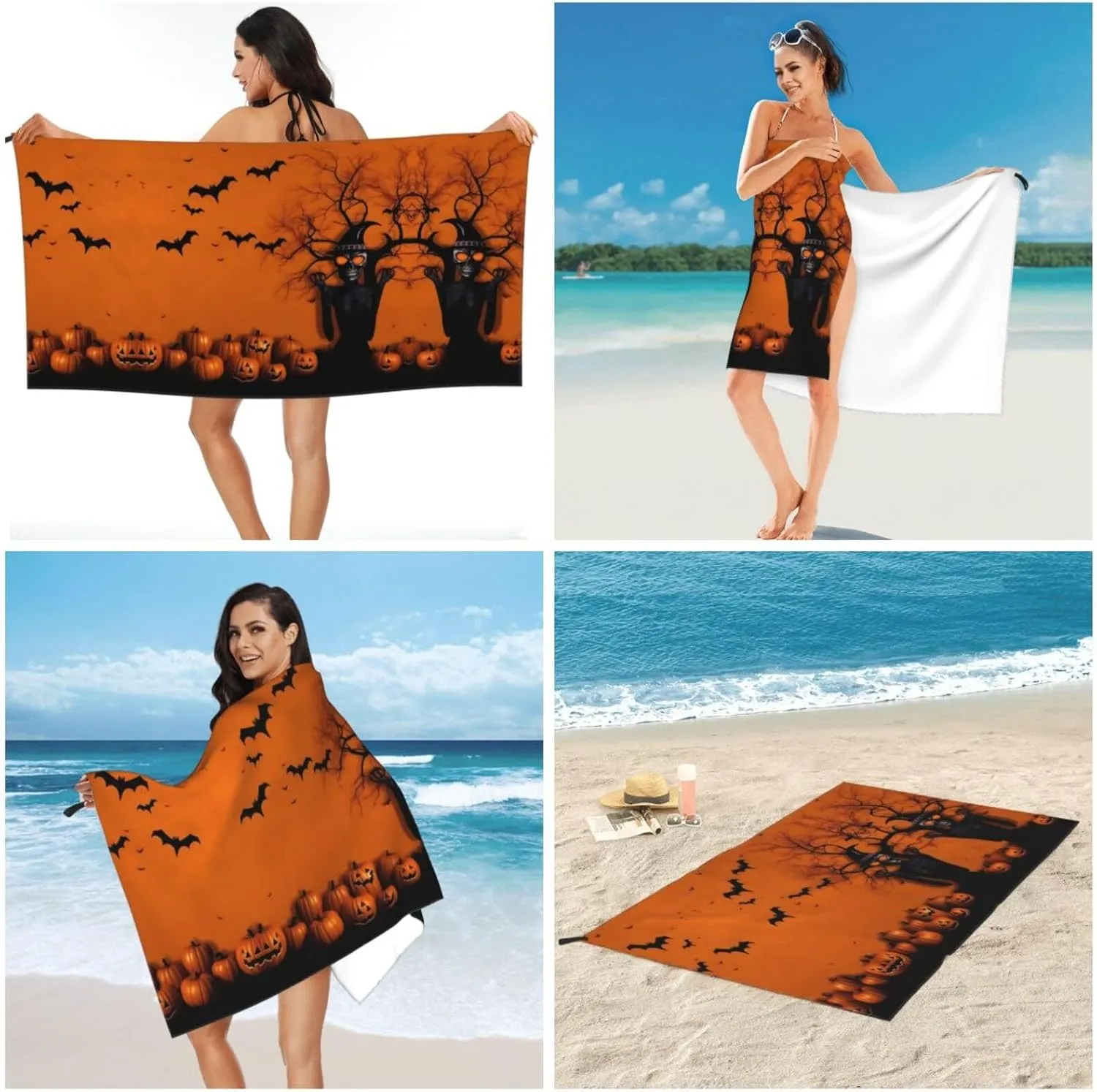 Orange Halloween Party Premium Compact Microfiber Travel Towel-Featherlight & Quick Dry,Sand-Resistant Beach Towel for Swimming,Camping,Vacation Essentials with Carry Pouch