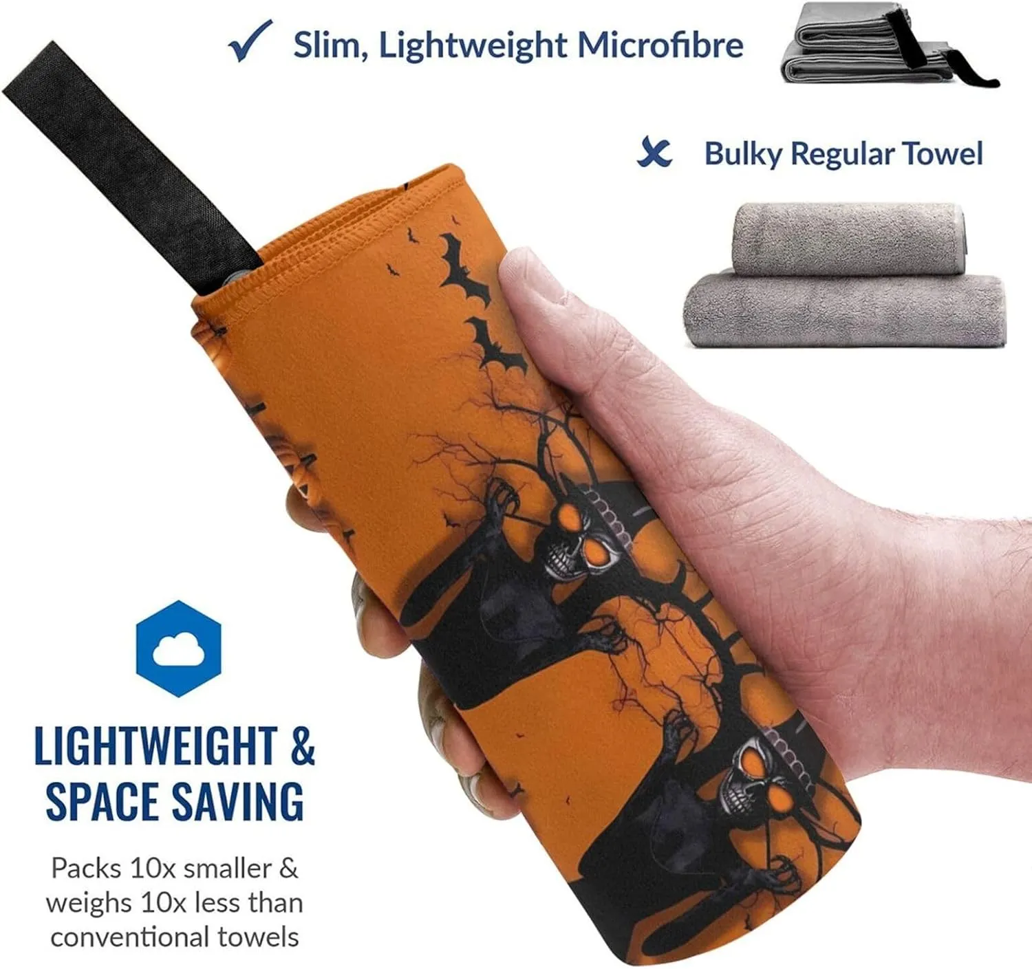 Orange Halloween Party Premium Compact Microfiber Travel Towel-Featherlight & Quick Dry,Sand-Resistant Beach Towel for Swimming,Camping,Vacation Essentials with Carry Pouch