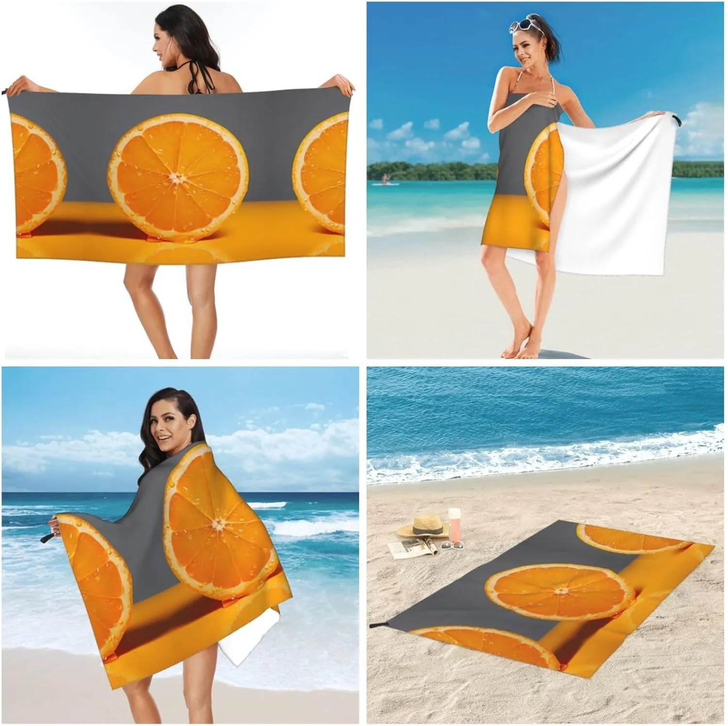 Orange Slice Premium Compact Microfiber Travel Towel-Featherlight & Quick Dry,Sand-Resistant Beach Towel for Swimming,Camping,Vacation Essentials with Carry Pouch