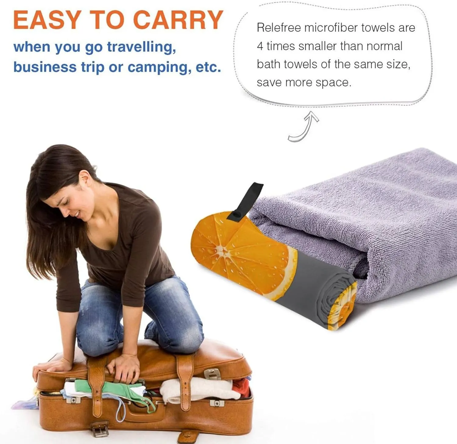 Orange Slice Premium Compact Microfiber Travel Towel-Featherlight & Quick Dry,Sand-Resistant Beach Towel for Swimming,Camping,Vacation Essentials with Carry Pouch