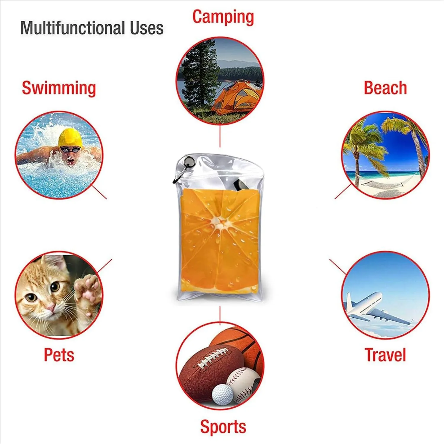 Orange Slice Premium Compact Microfiber Travel Towel-Featherlight & Quick Dry,Sand-Resistant Beach Towel for Swimming,Camping,Vacation Essentials with Carry Pouch