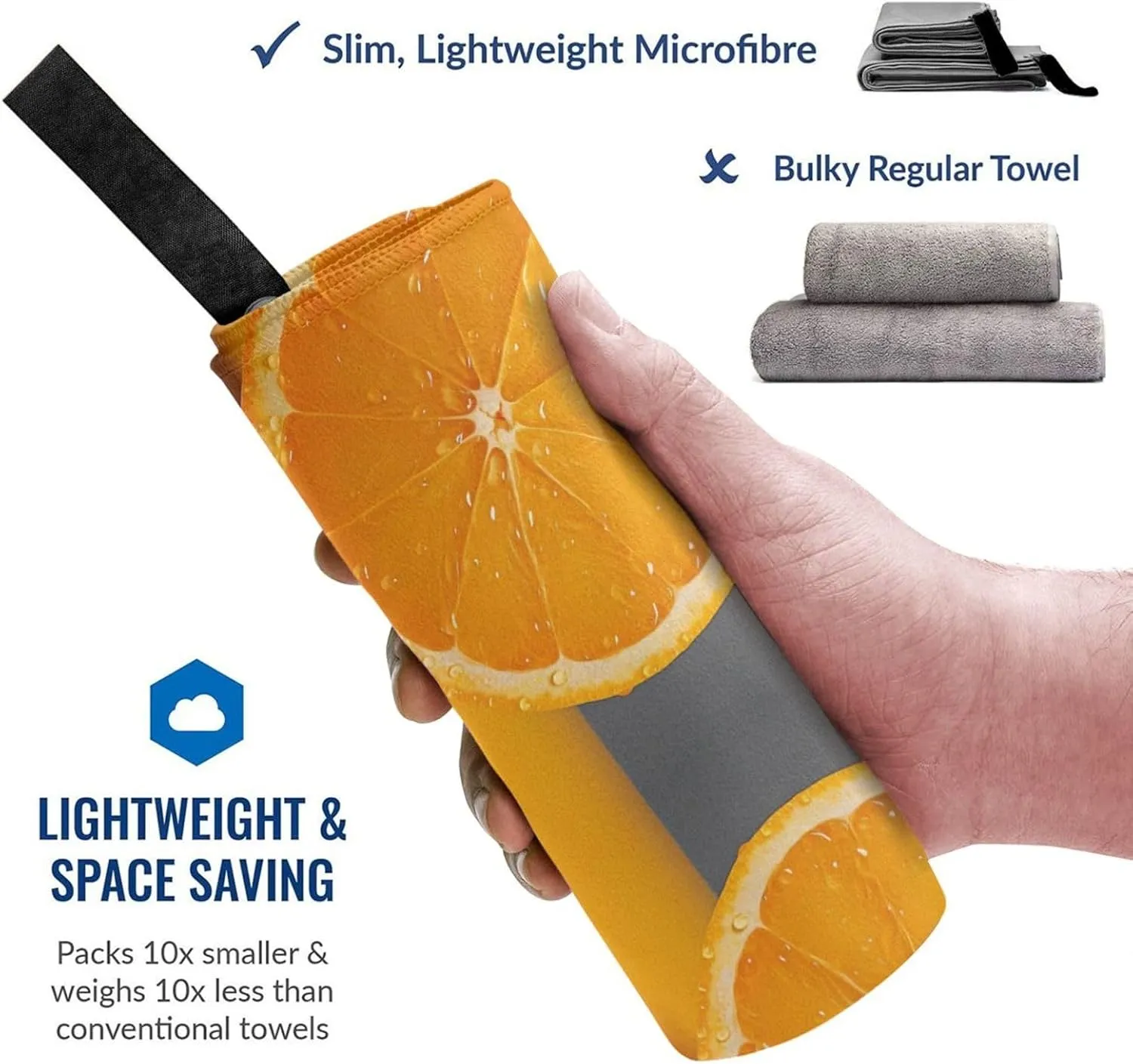 Orange Slice Premium Compact Microfiber Travel Towel-Featherlight & Quick Dry,Sand-Resistant Beach Towel for Swimming,Camping,Vacation Essentials with Carry Pouch