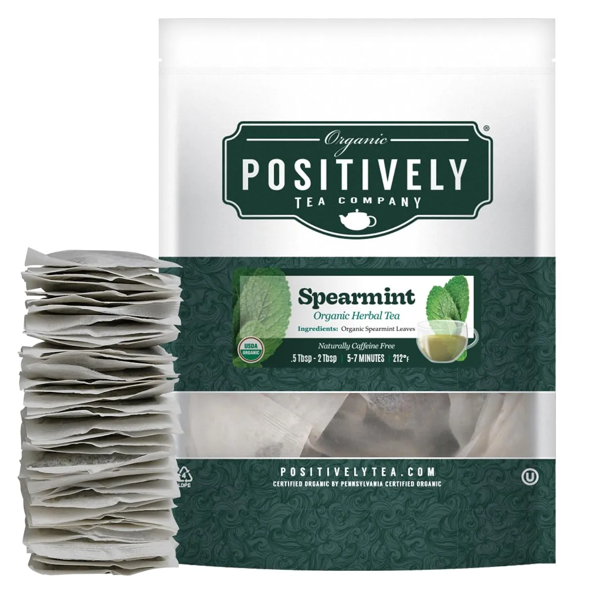 Organic Positively Tea Company, Spearmint Leaf Herbal Tea Bags, 100 Count, Eco-Friendly Tea Bags, Non-GMO