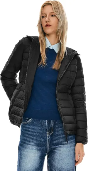 Orolay Women's Packable Down Jacket Hooded Ultra Light Weight Short Puffer Coat with Pockets