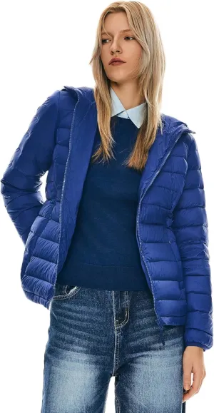 Orolay Women's Packable Down Jacket Hooded Ultra Light Weight Short Puffer Coat with Pockets