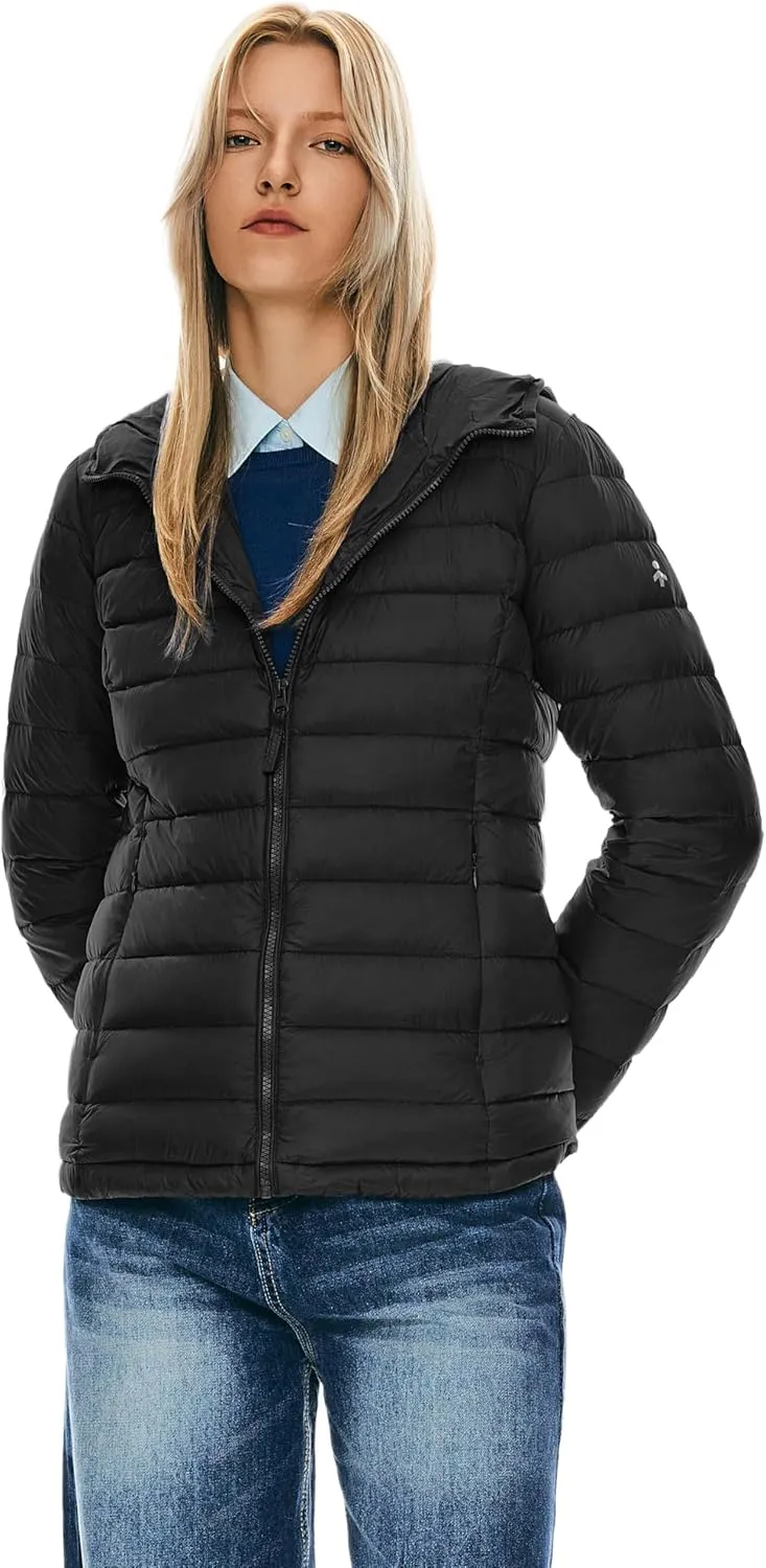 Orolay Women's Packable Down Jacket Hooded Ultra Light Weight Short Puffer Coat with Pockets