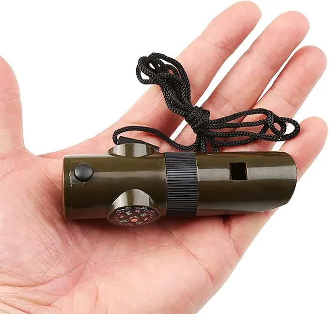Outdoor Survival Whistle, Safety Whistle high Decibel, This Whistle Contains a Compass, Survival Reflector, LED Flashlight Light with Lanyard, The Perfect Must-Have for Outdoor Camping Adventures.
