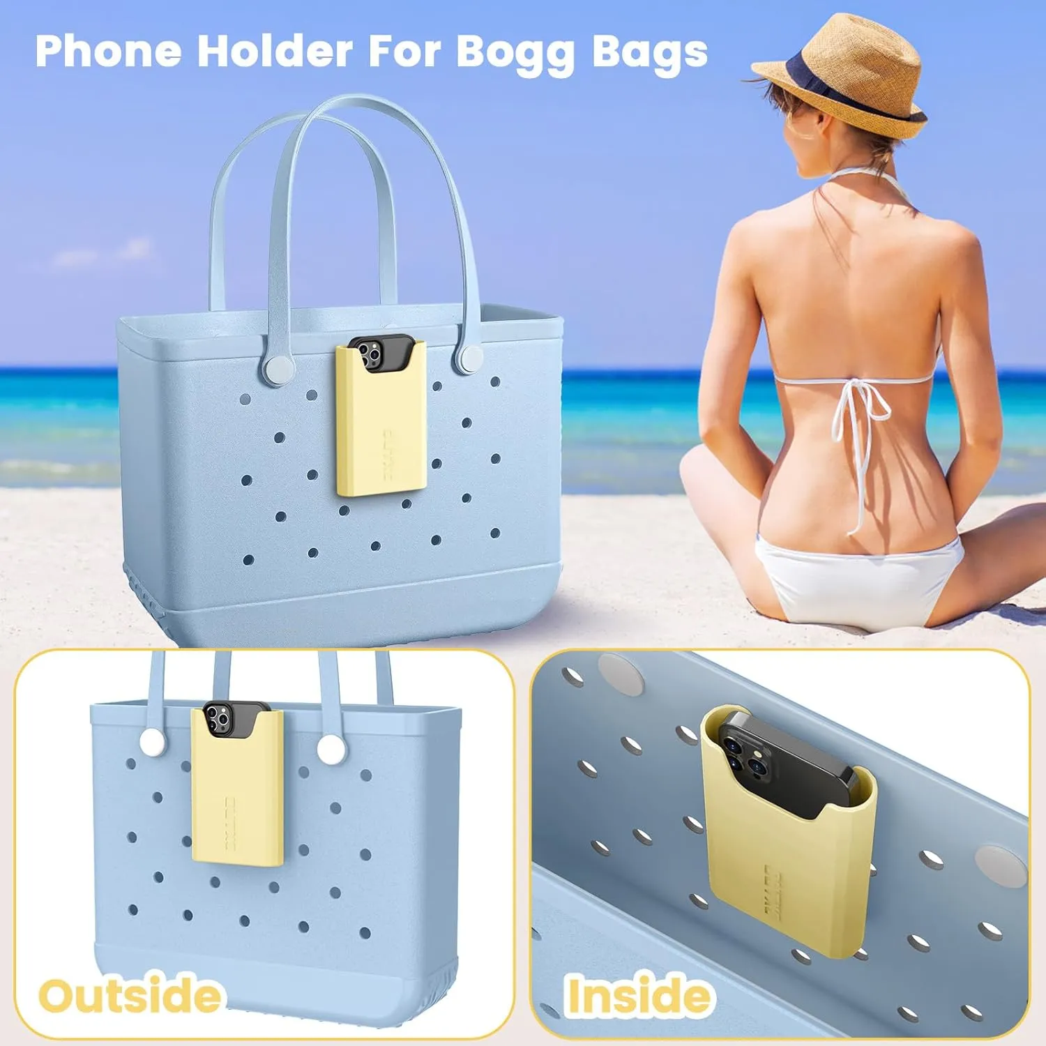 OUTXE Silicone Phone Holder Accessories for Bogg Bag, Phone Case Holder Compatible with All Bogg Bags, Light Yellow Cell Phone Insert for Simple Modern Beach Bag