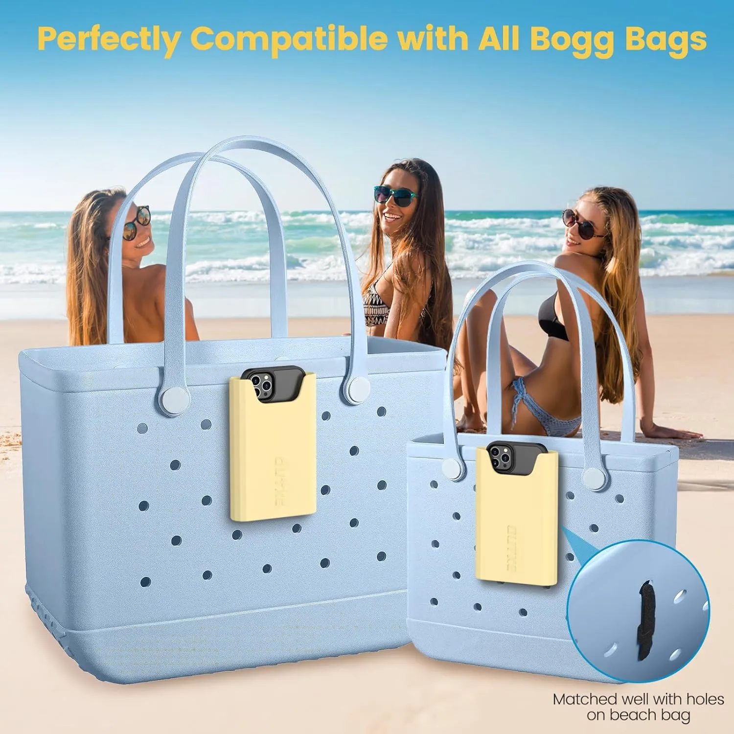 OUTXE Silicone Phone Holder Accessories for Bogg Bag, Phone Case Holder Compatible with All Bogg Bags, Light Yellow Cell Phone Insert for Simple Modern Beach Bag