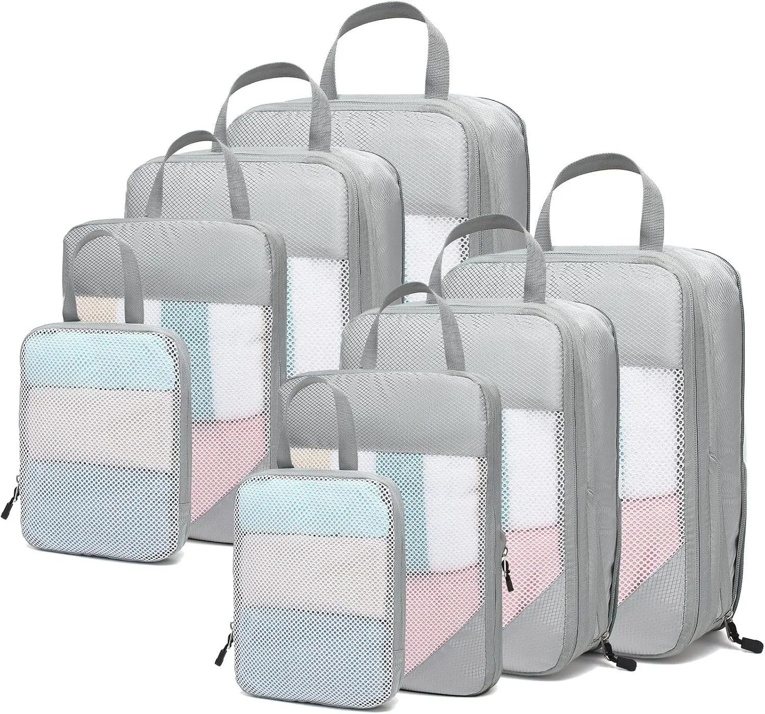 Packing Cubes Compressible, 8 Set Travel Packing Cube Organizer for Carry-on Luggage - Versatile & Reusable Travel Accessories Mesh Storage Bags Maximize Space & Stay Organized for Suitcase