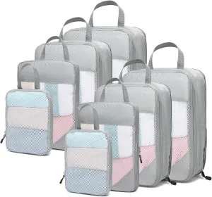 Packing Cubes Compressible, 8 Set Travel Packing Cube Organizer for Carry-on Luggage - Versatile & Reusable Travel Accessories Mesh Storage Bags Maximize Space & Stay Organized for Suitcase