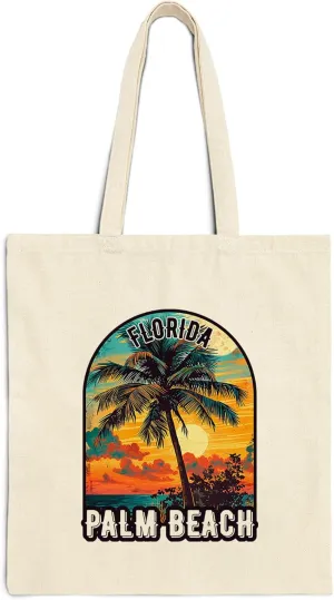 Palm Beach Florida Cotton Tote Bag for Women Men Casual Tote Bag Cloth Canvas Shopping Bags with Handles Cute Bags Everyday Use 15" x 16" Aesthetic Gift ID44997