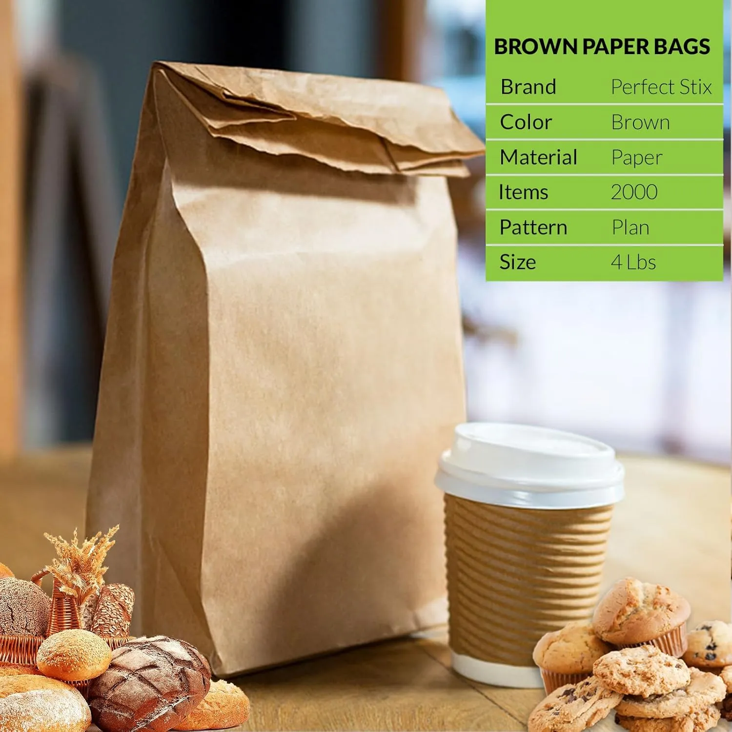 Perfect Stix 4lb Brown Paper Bags-Lunch Bags, Craft Bags, Grocery Bags- Pack of 2000ct