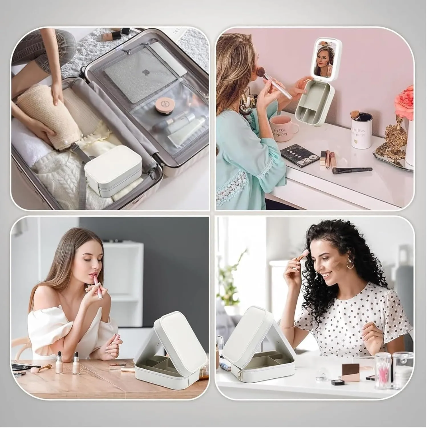 Periodicali Portable LED Travel Makeup Mirror，Periodicali Travel Makeup Mirror，Makeups Mirrors with Storage, Dustproof Cosmetic Organizer(Pink)