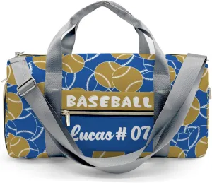Personalized Baseball Gold Blue Duffle Bag (Can Store Shoes) with Name for Women Man Custom Travel Perform Training Bag