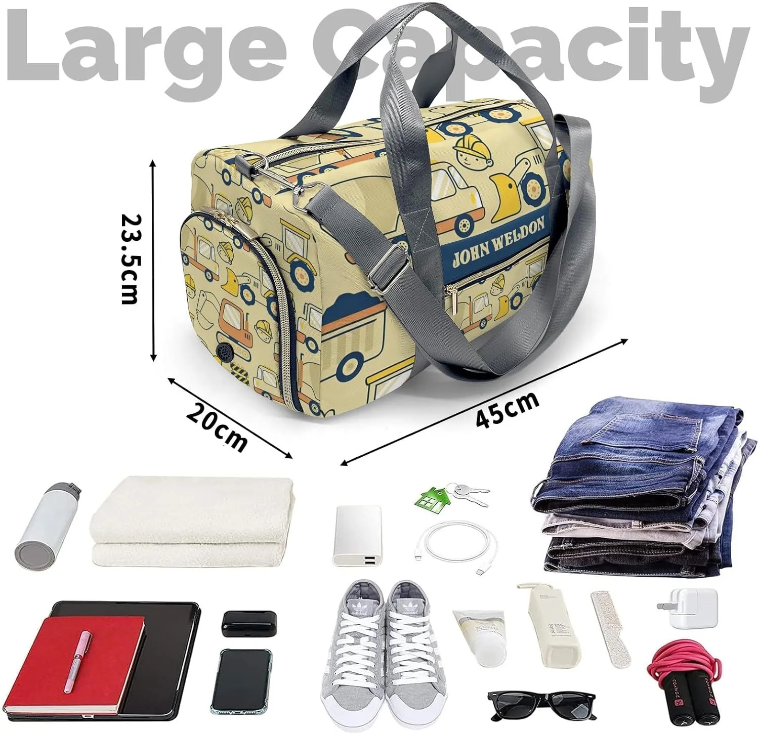 Personalized Cartoon Truck Beep Duffel Bag,Customized Sport Player Travel Bag for Gifts
