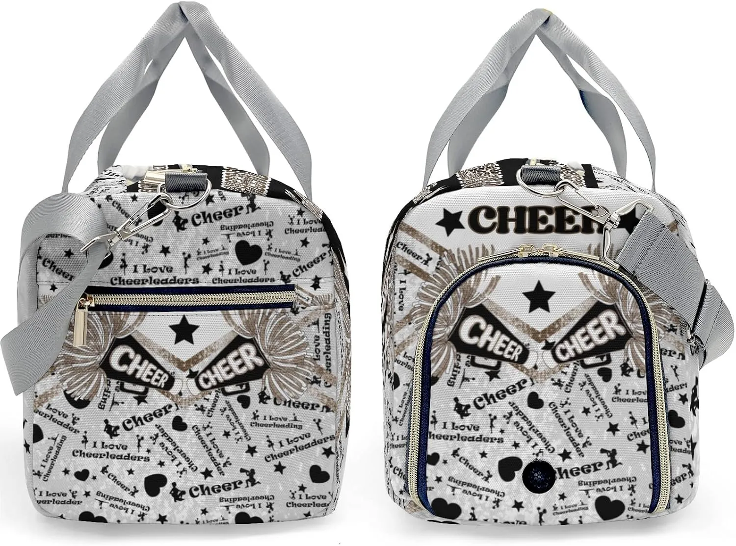 Personalized Cheerleading Brown Bling Print Duffle Bag with Name for Women Girls Custom Travel Perform Training Bag Gifts