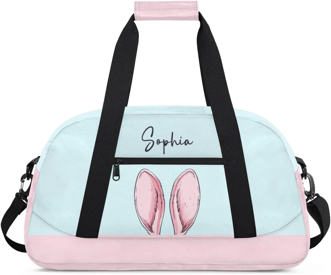 Personalized Cute-Duffel-Bag for-Girls-Kids Gym Bag with Name Small Dance-Bag Overnight Tote Bag Light Blue Travel Tote Bag
