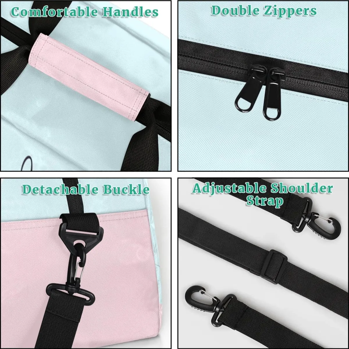 Personalized Cute-Duffel-Bag for-Girls-Kids Gym Bag with Name Small Dance-Bag Overnight Tote Bag Light Blue Travel Tote Bag