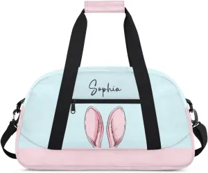 Personalized Cute-Duffel-Bag for-Girls-Kids Gym Bag with Name Small Dance-Bag Overnight Tote Bag Light Blue Travel Tote Bag