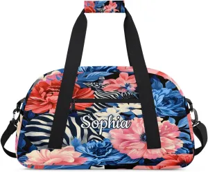 Personalized Duffel Bags for Kids Custom Gym Bag for Boys Girls Travel Tote Luggage Bags Pink Flowers