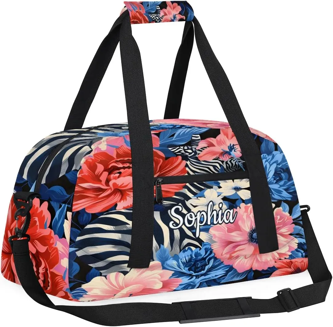 Personalized Duffel Bags for Kids Custom Gym Bag for Boys Girls Travel Tote Luggage Bags Pink Flowers