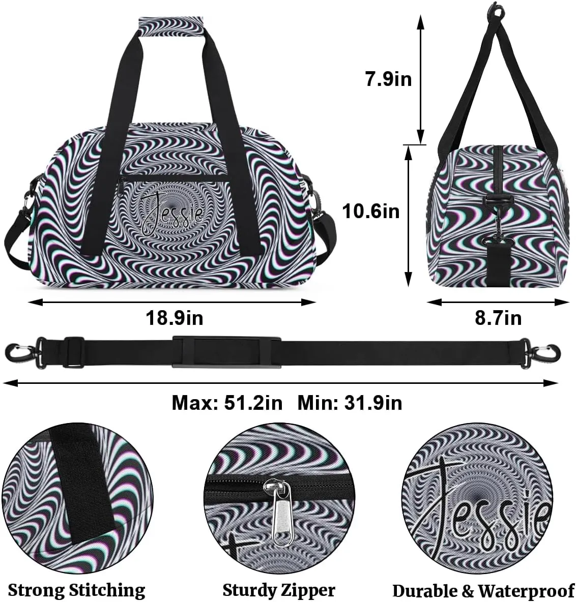 Personalized Duffels Bags for Kids Custom Gym Bag Small Dance Bag Luggage Bags for Boys and Girls Abstract Illusion Print