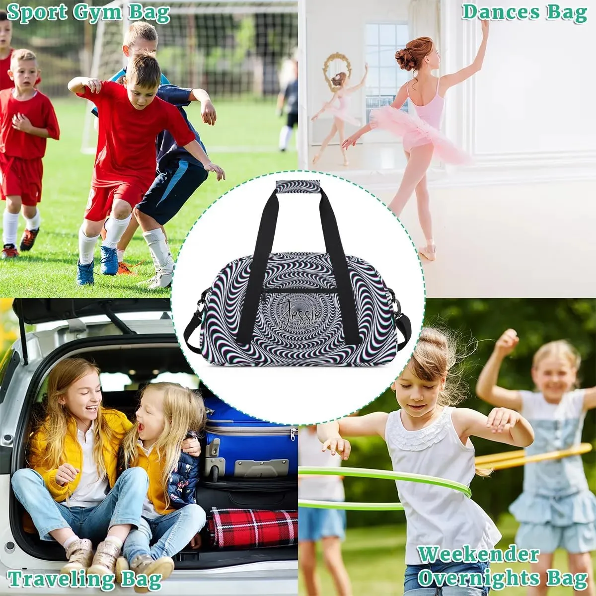 Personalized Duffels Bags for Kids Custom Gym Bag Small Dance Bag Luggage Bags for Boys and Girls Abstract Illusion Print