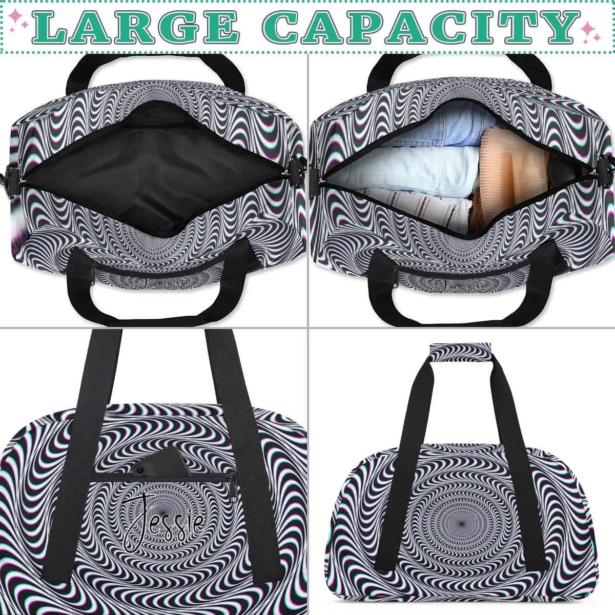 Personalized Duffels Bags for Kids Custom Gym Bag Small Dance Bag Luggage Bags for Boys and Girls Abstract Illusion Print