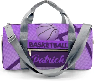 Personalized Name Gym Bag Sports Duffel Bags Purple Basketball Print Gymnastics Travel Perform Training Casual Bag