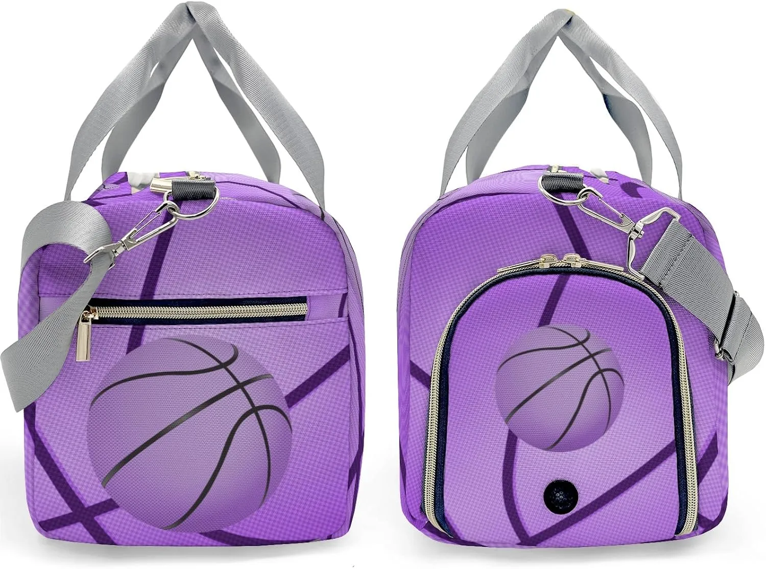 Personalized Name Gym Bag Sports Duffel Bags Purple Basketball Print Gymnastics Travel Perform Training Casual Bag