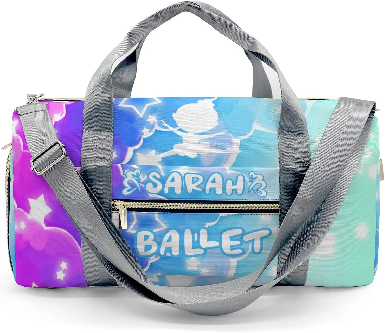 Personalized Name Sports Duffel Bags Dancer Colorful Clouds Star Gymnastics Travel Perform Training Casual Bag