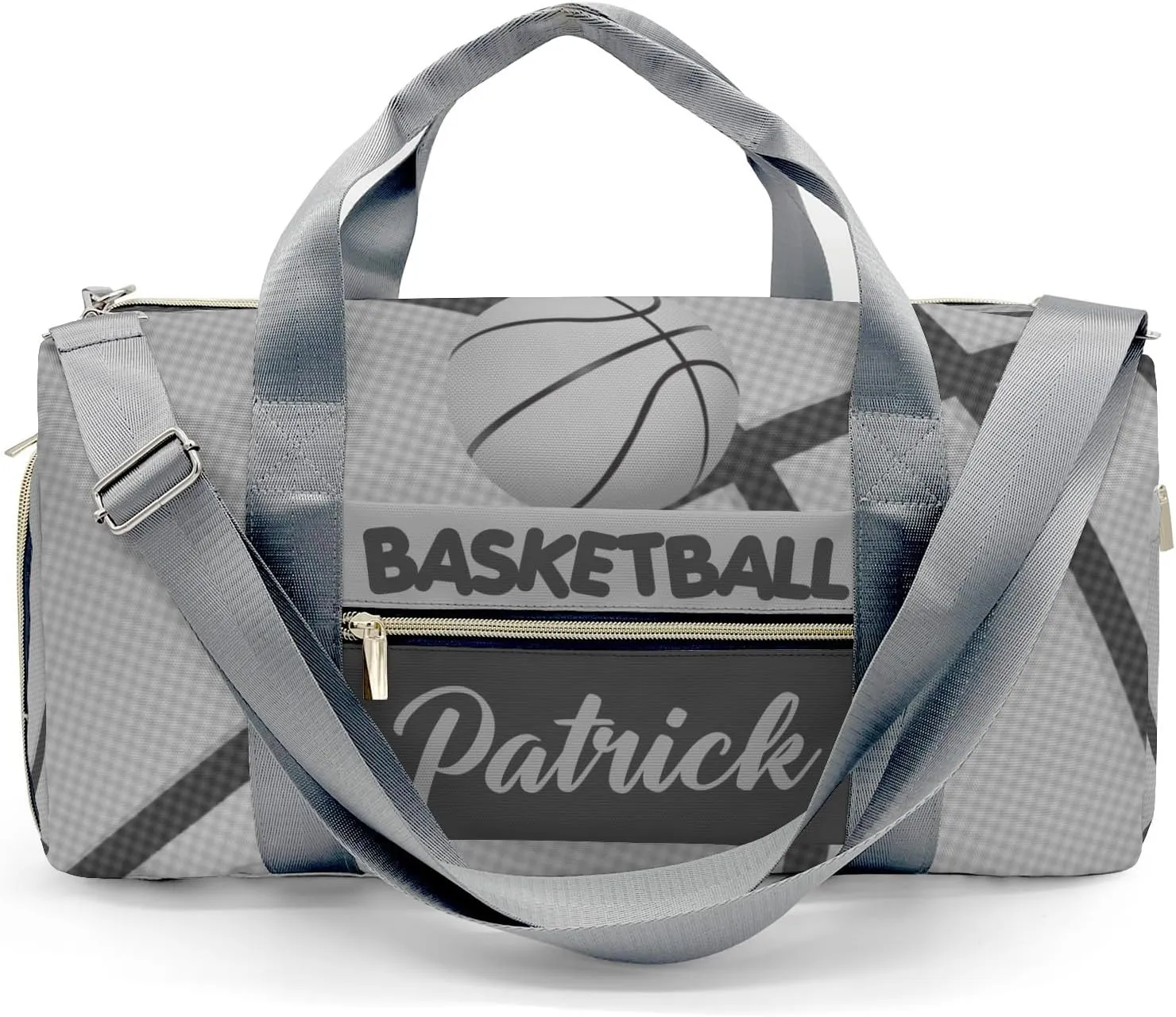 Personalized Name Sports Duffel Bags Gray Basketball Print Gymnastics Travel Perform Training Casual Bag