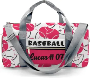 Personalized Name Sports Player Duffel Bags Baseball Fuchsia Pink Red White Travel Perform Training Casual Bag Student