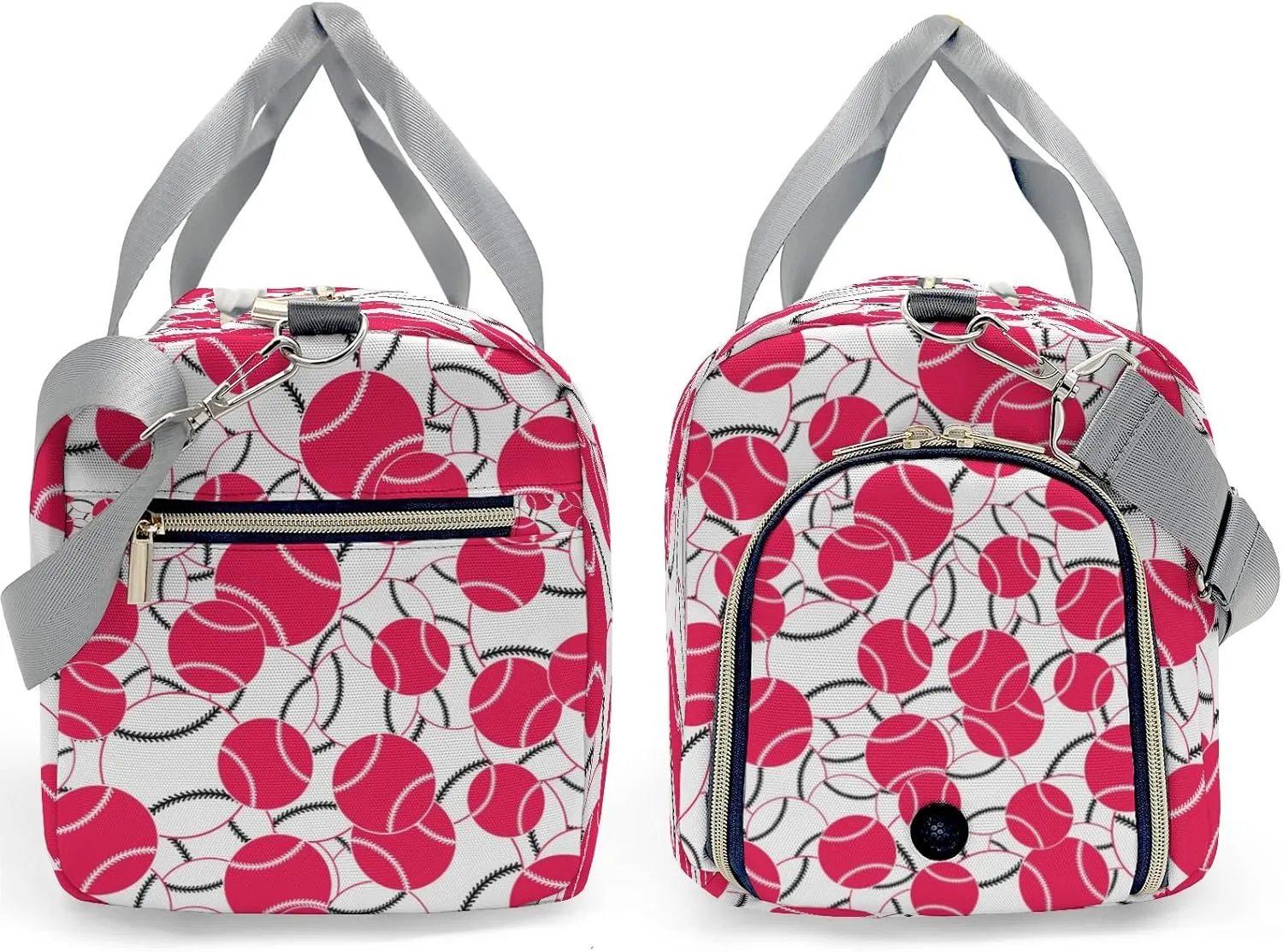 Personalized Name Sports Player Duffel Bags Baseball Fuchsia Pink Red White Travel Perform Training Casual Bag Student