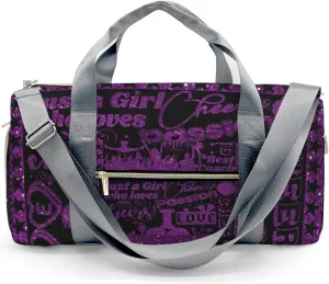 Personalized Purple Cheerleaders Glitter Print Duffle Bag with Name for Women Girls Custom Travel Perform Training Bag