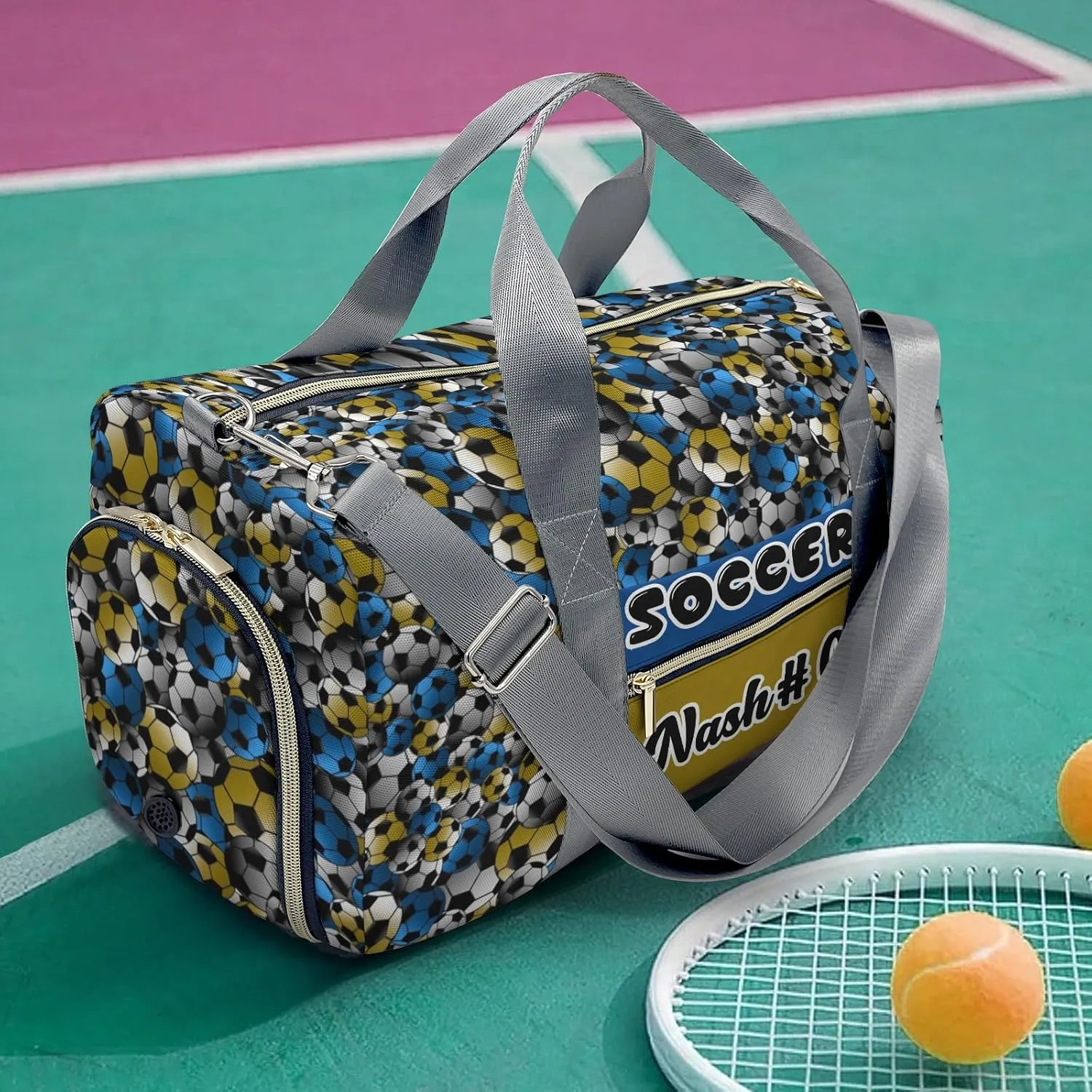 Personalized Soccer Golden Olive Blue Duffle Bag with Name for Women Man Custom Travel Perform Training Bag School Bags