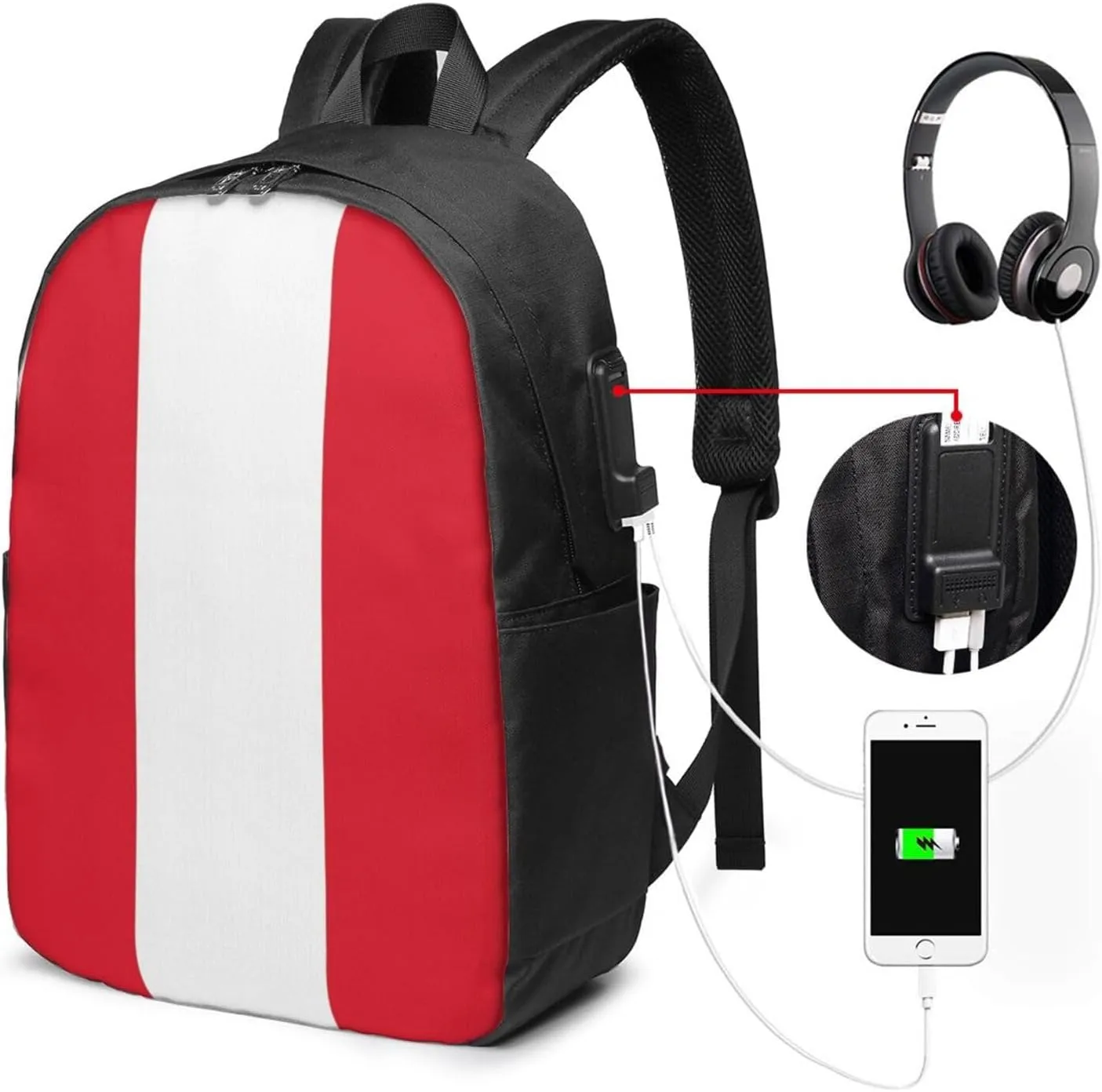Peru Peruvian Flag Laptop Backpacks Travel Backpack Casual Business Daypack Sport Rucksack Computer Bag Fits up to 17 Inch Notebook with USB Port
