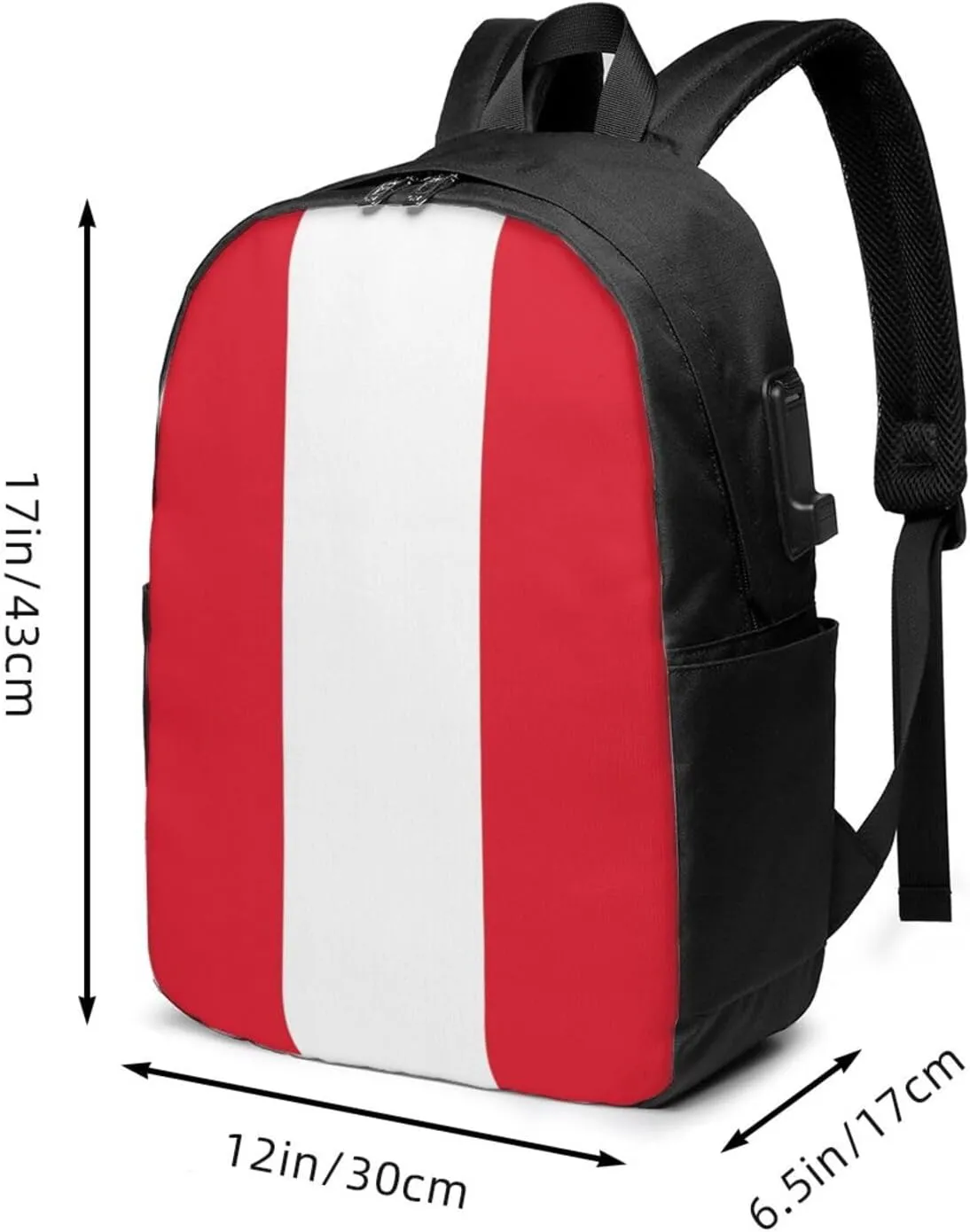 Peru Peruvian Flag Laptop Backpacks Travel Backpack Casual Business Daypack Sport Rucksack Computer Bag Fits up to 17 Inch Notebook with USB Port