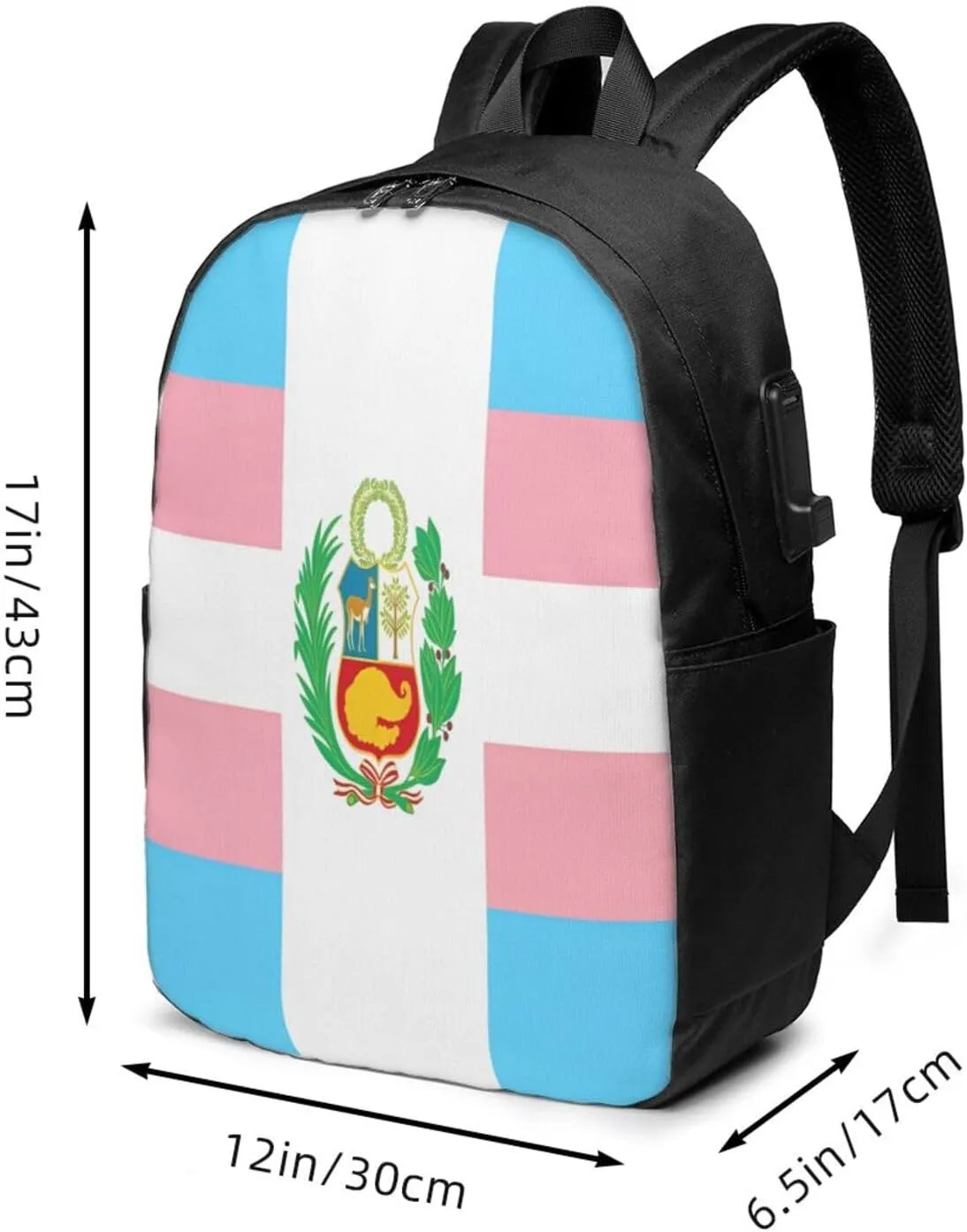 Peru Peruvian LGBT Rainbow Pride Flag Laptop Backpacks Travel Backpack Casual Business Daypack Sport Rucksack Computer Bag Fits up to 17 Inch Notebook with USB Port