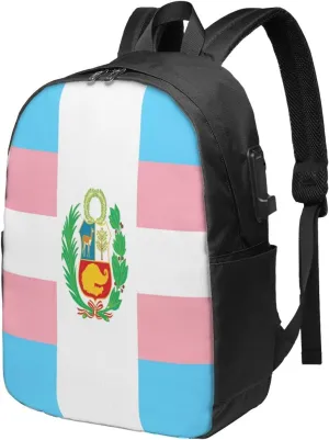 Peru Peruvian LGBT Rainbow Pride Flag Laptop Backpacks Travel Backpack Casual Business Daypack Sport Rucksack Computer Bag Fits up to 17 Inch Notebook with USB Port