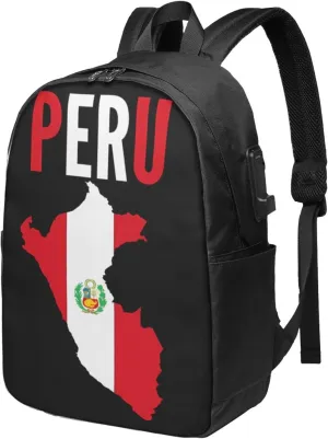 Peruvian Peru Flag Laptop Backpacks Travel Backpack Casual Business Daypack Sport Rucksack Computer Bag Fits up to 17 Inch Notebook with USB Port