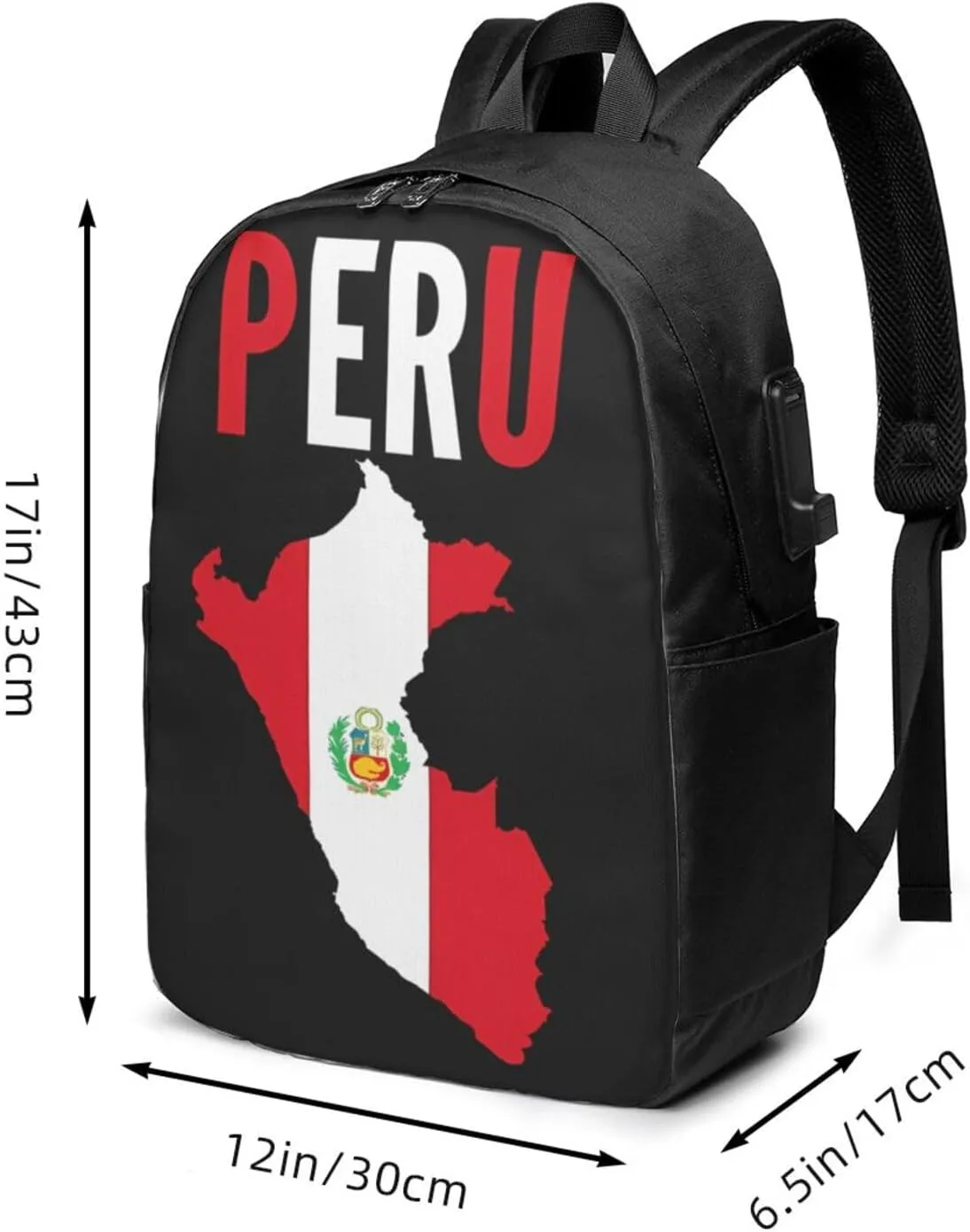 Peruvian Peru Flag Laptop Backpacks Travel Backpack Casual Business Daypack Sport Rucksack Computer Bag Fits up to 17 Inch Notebook with USB Port
