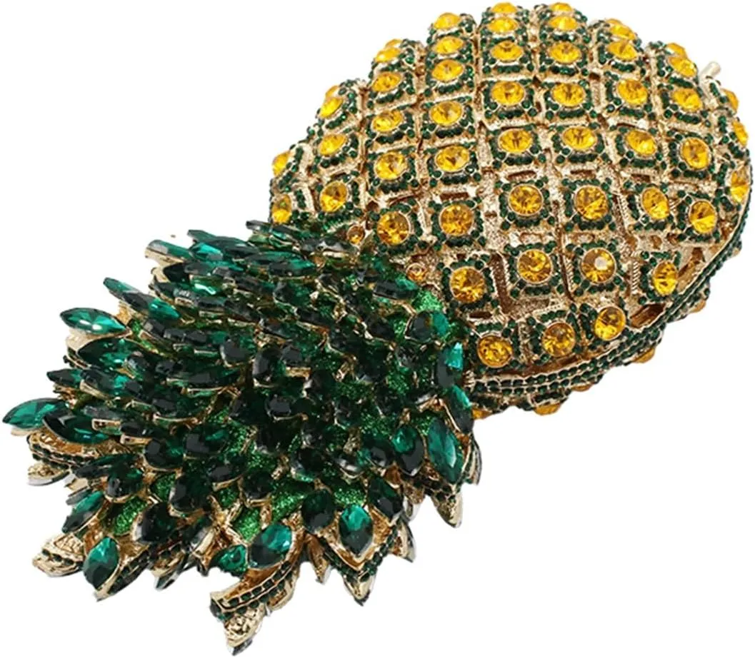 Pineapple Style Rhinestone Clutch Realistic Evening Bag Shining Crystal Purse for Cocktail Party Prom Wedding