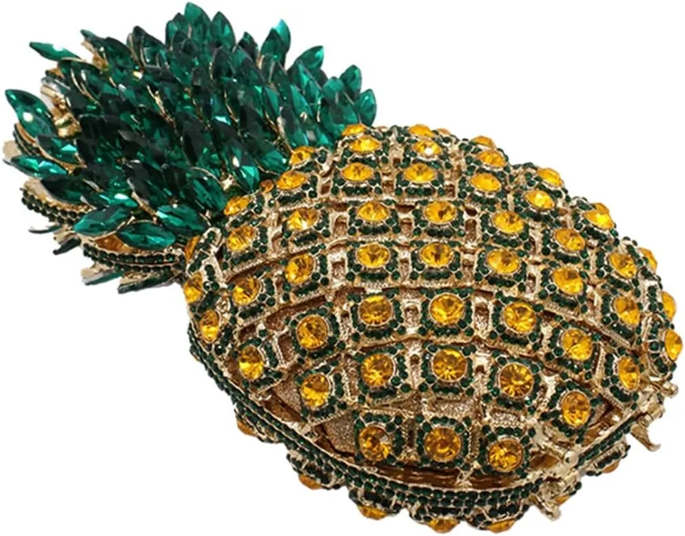 Pineapple Style Rhinestone Clutch Realistic Evening Bag Shining Crystal Purse for Cocktail Party Prom Wedding