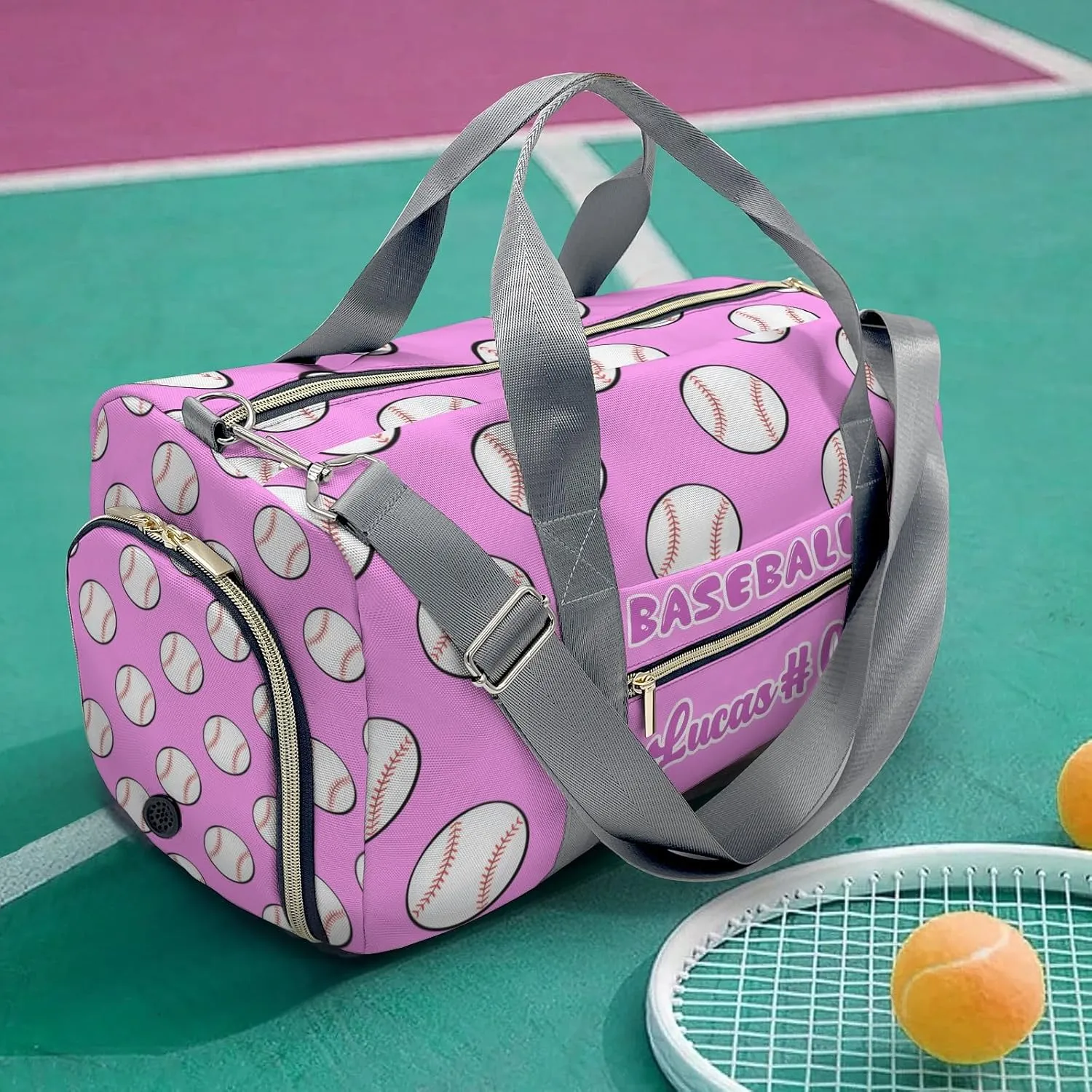 Pink Baseball Waterproof Duffel Bag Gym Dance Sport Perform Training Travel Bag for Teens Adults Women Men